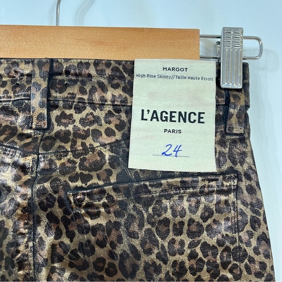 L'AGENCE Margot High Rise Foil Cheetah Print Skinny Jeans Black Size 24 NWT - Picture 11 of 14